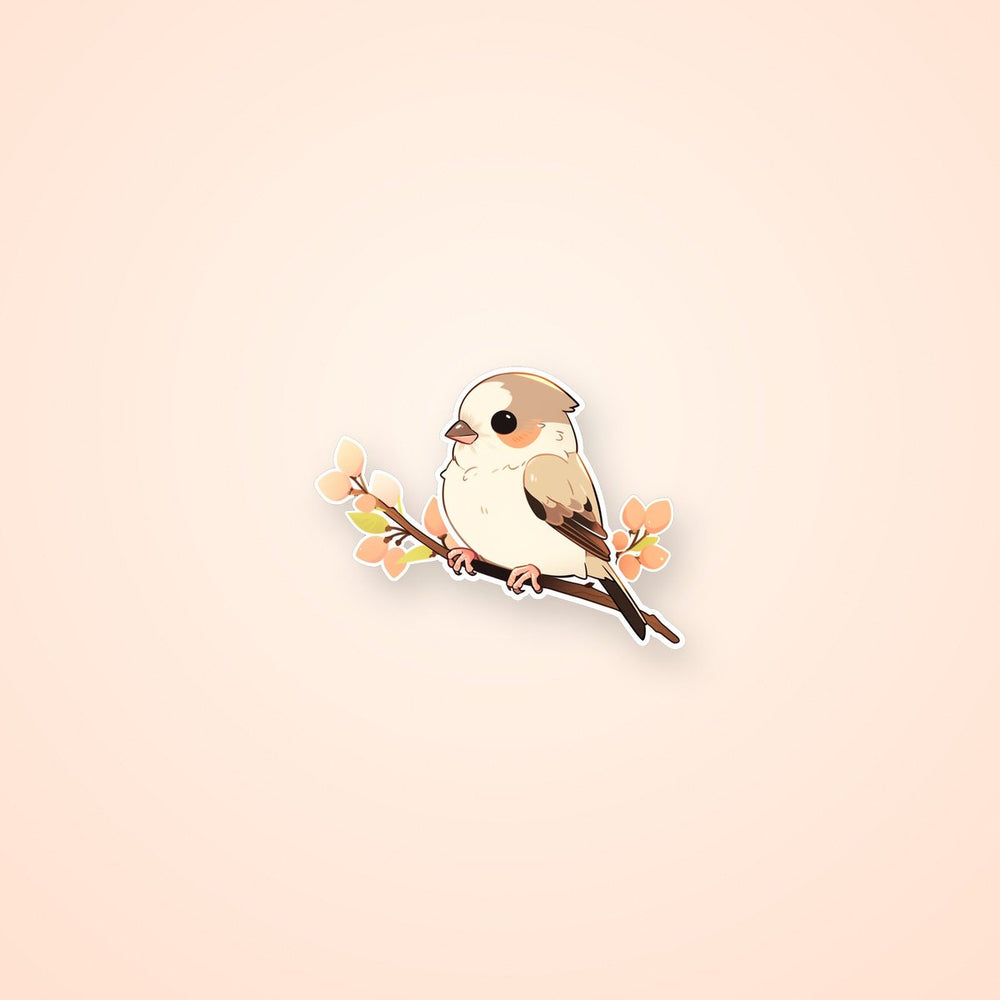 Sparrow on a Branch Cartoon Sticker