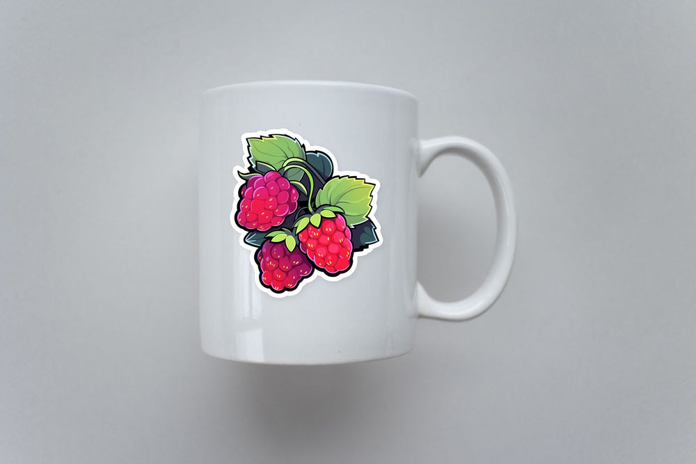 Three Raspberries with Leaves Sticker