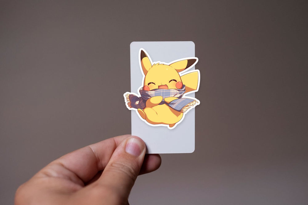 Pikachu Blue Scarf Cute Autumn Sticker