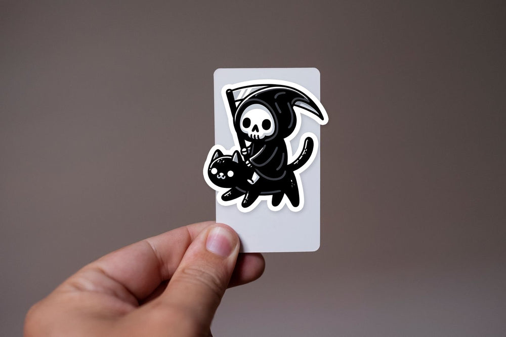 Grim Reaper Riding Cat Sticker
