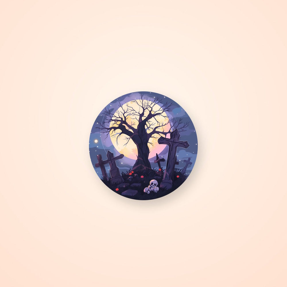Halloween Cemetery Moon Round Sticker