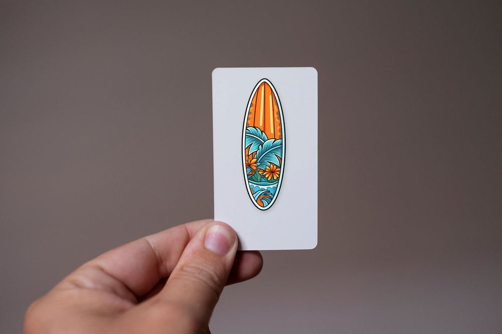 Orange Surfboard with Tropical Plants Print Sticker