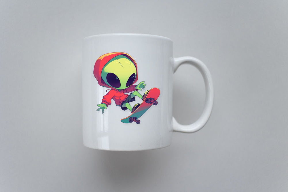 Skateboarding Alien in Red Hoodie Sticker