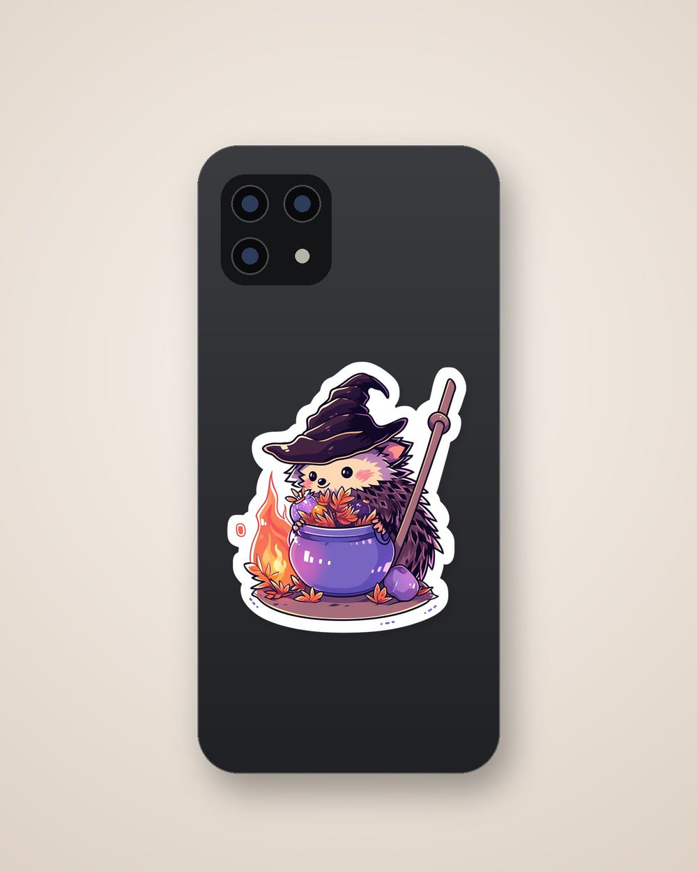 Hedgehog with Witch Cauldron Sticker