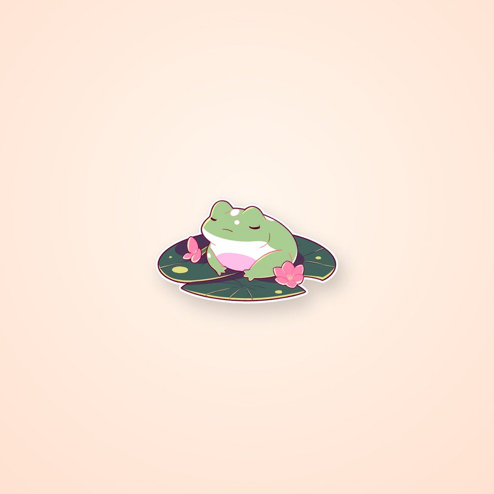 Sad Kawaii Frog on Leaf Sticker