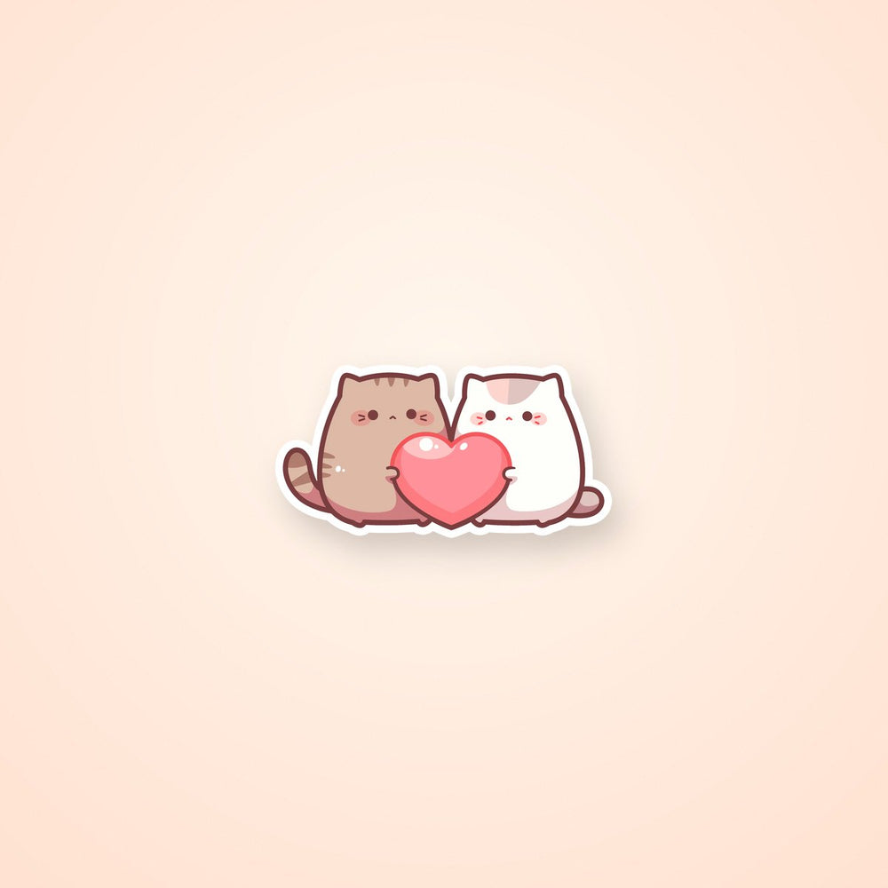 Cute Cats Holding Heart Sticker