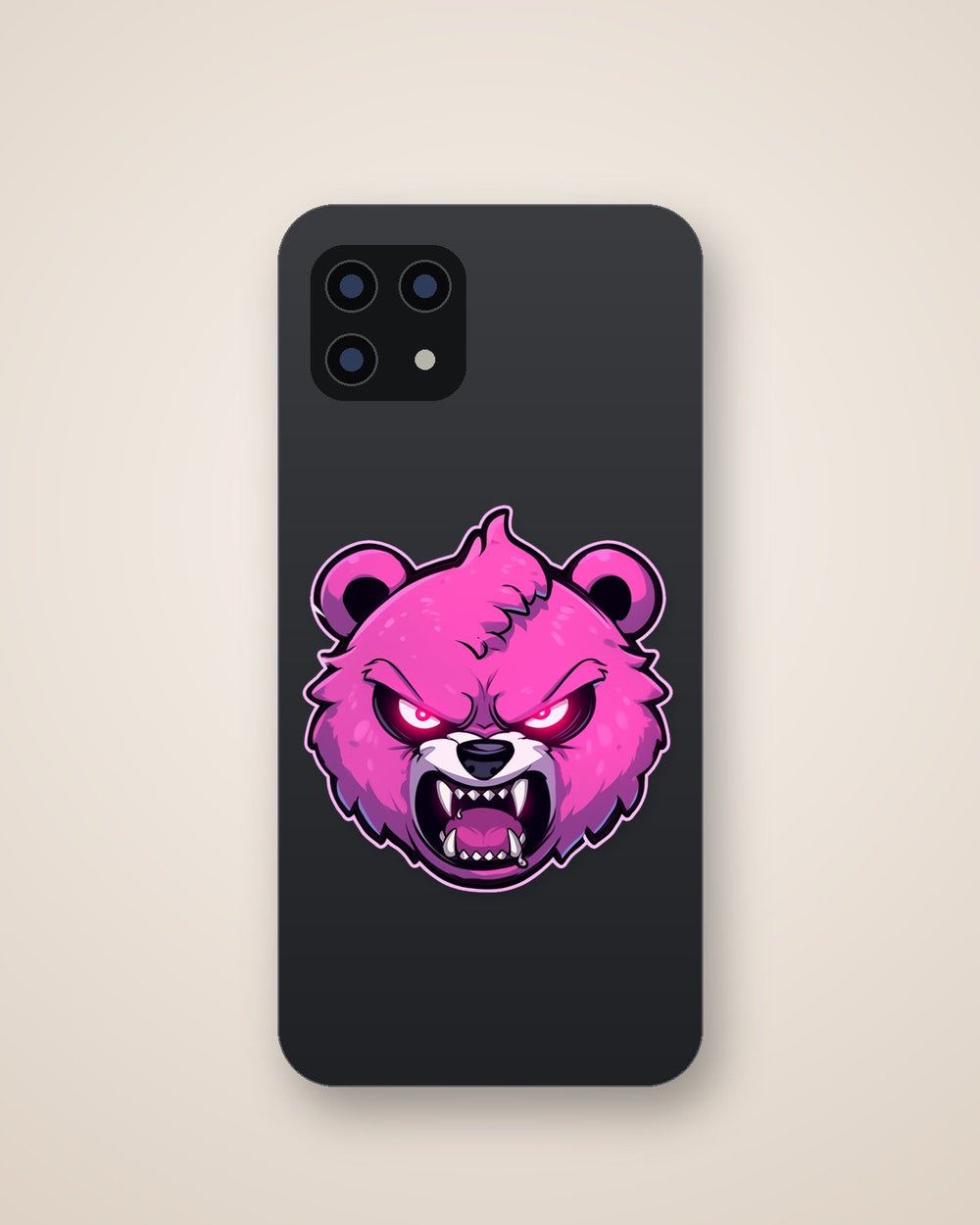 Angry Pink Bear Head Sticker