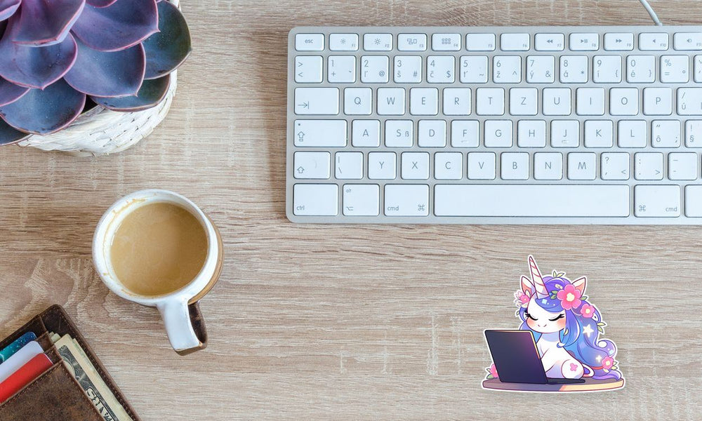 Cute Unicorn Working on Laptop Sticker