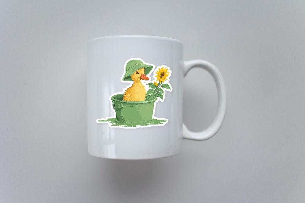 Cute Duckling Bucket Hat Sunflower Aesthetic Sticker
