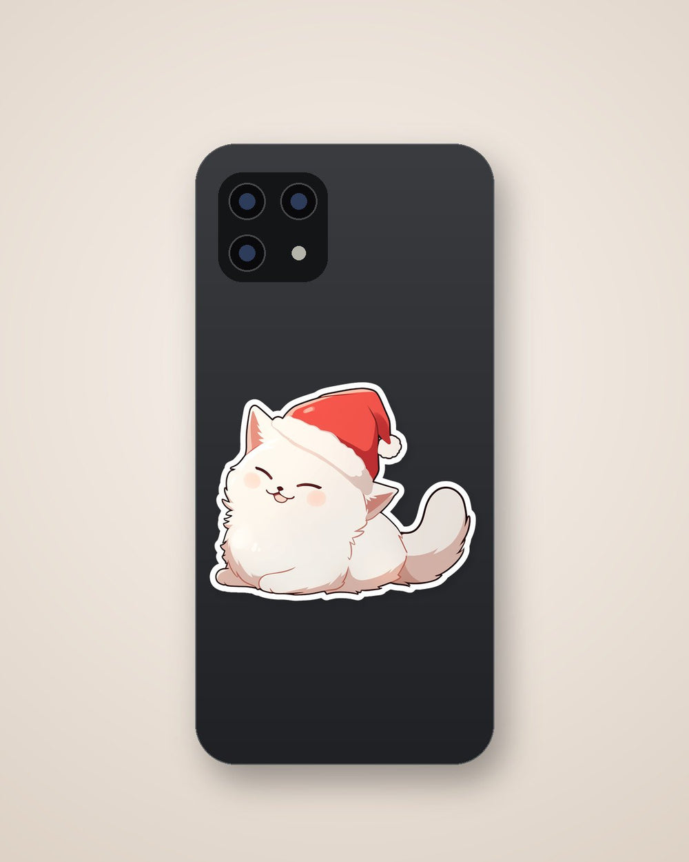 White Cat with a Santa Hat Sticker