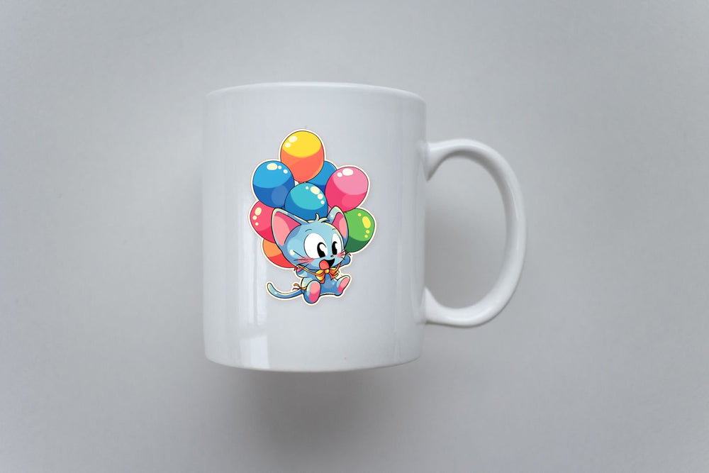 Cartoon Blue Kitty with Balloons Sticker