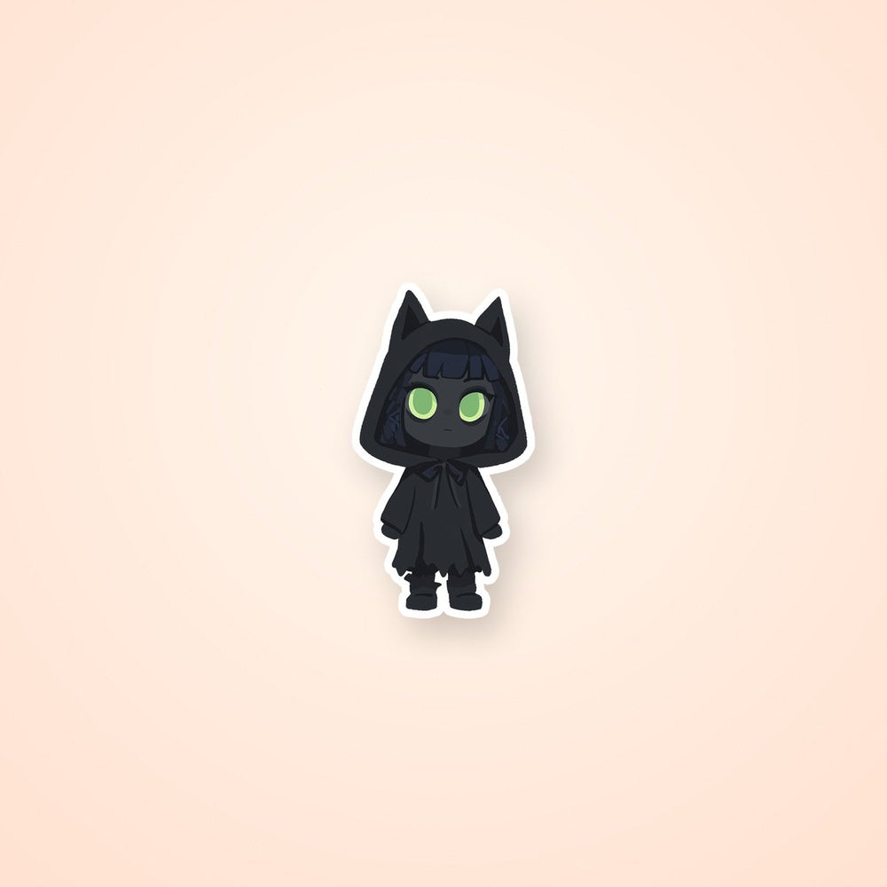 Black Cat Hood Green Eyes Girl Sticker