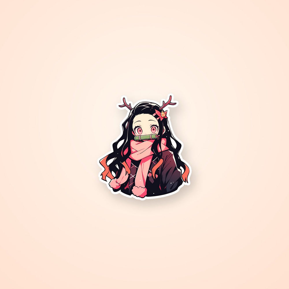 Christmas Nezuko with Reindeer Antlers Sticker