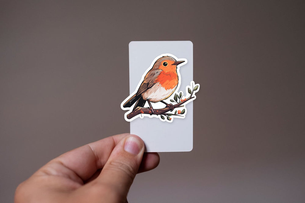 Cute Red Robin Bird on a Branch Sticker