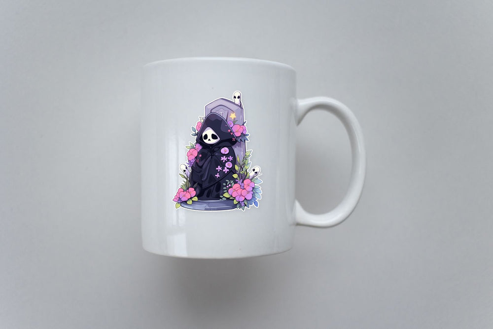 Graveyard Ghost & Flowers Halloween Sticker