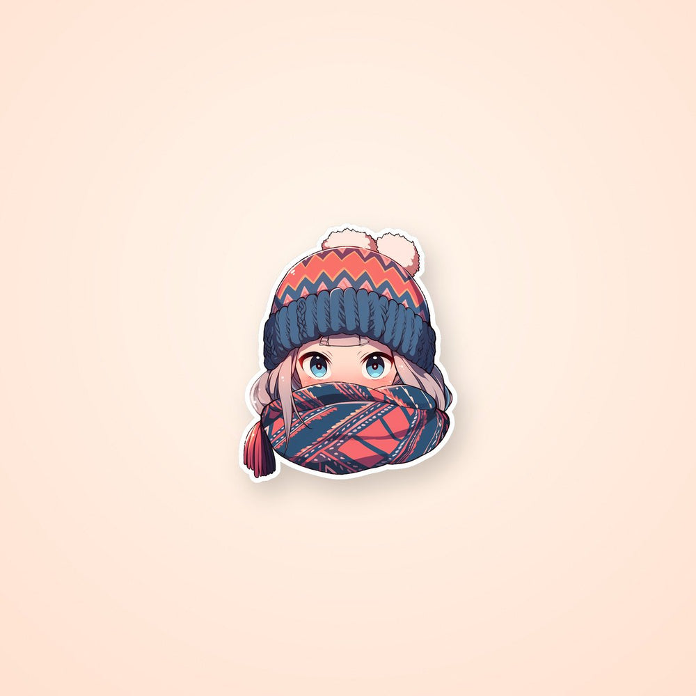 Anime Girl in Scarf and Knitted Hat Sticker