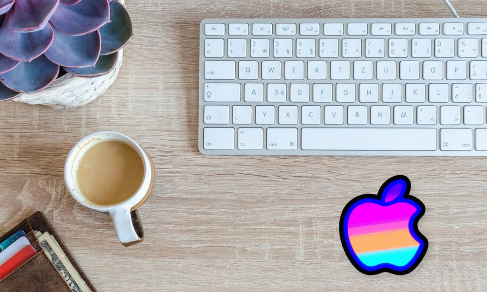 Neon Gradient Apple Logo Retro Sticker