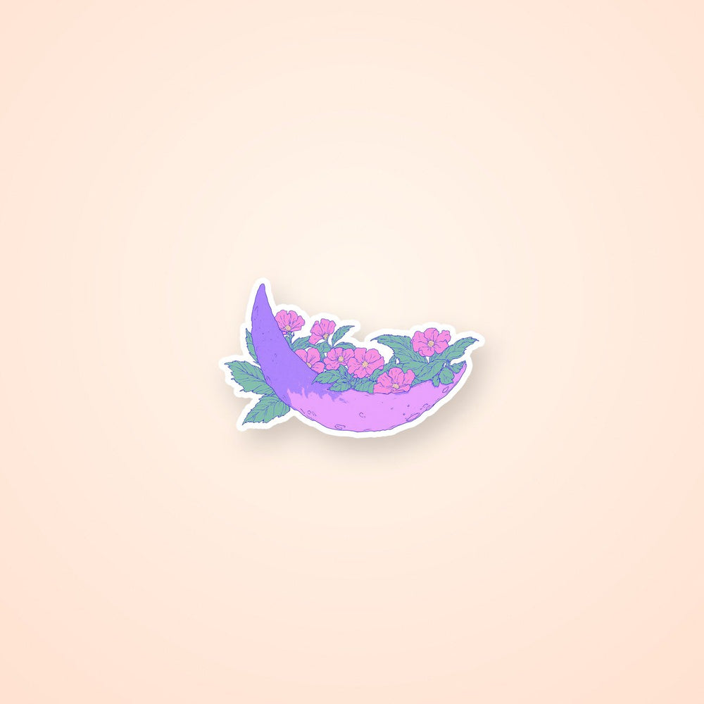 Pastel Purple Moon Floral Surreal Art Sticker