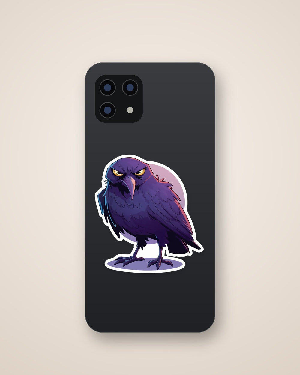 Grumpy Raven Cartoon Sticker