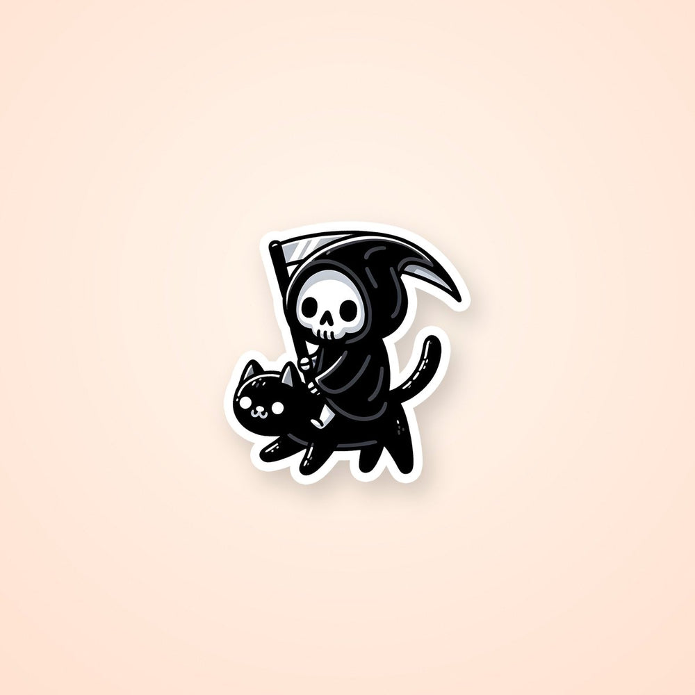 Grim Reaper Riding Cat Sticker