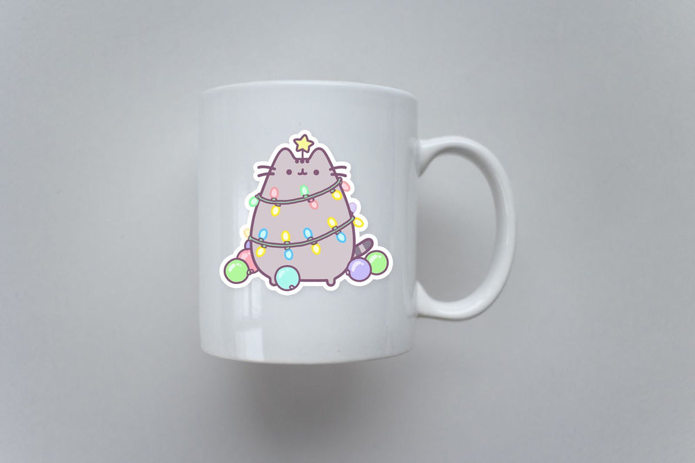 Pusheen Christmas Tree Lights Sticker