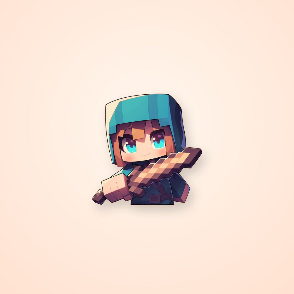Minecraft Cute Character Holding Sword Sticker