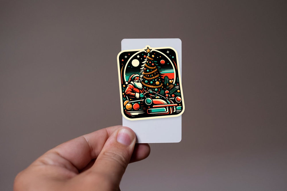 Santa Claus & Christmas Tree Retro Sticker