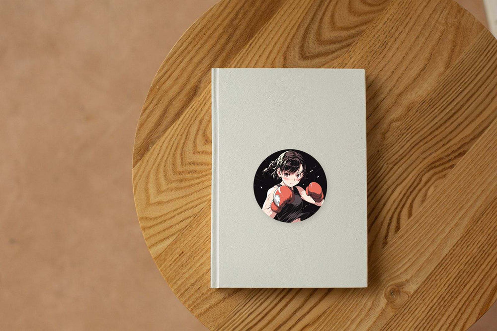 Anime Girl in Boxing Gloves Round Sticker