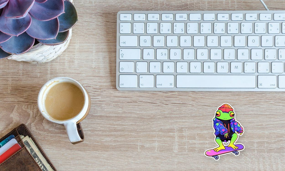 Colorful Trippy Frog on Skateboard Sticker