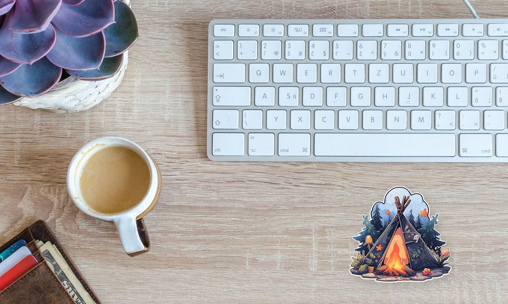 Tent and Campfire in the Woods Sticker