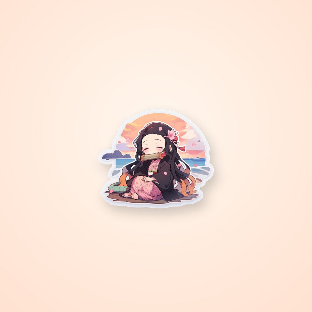Cute Nezuko by the Sea Sticker