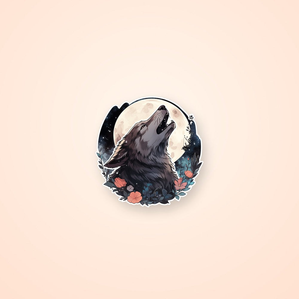 Wolf Howling at the Moon Art Sticker