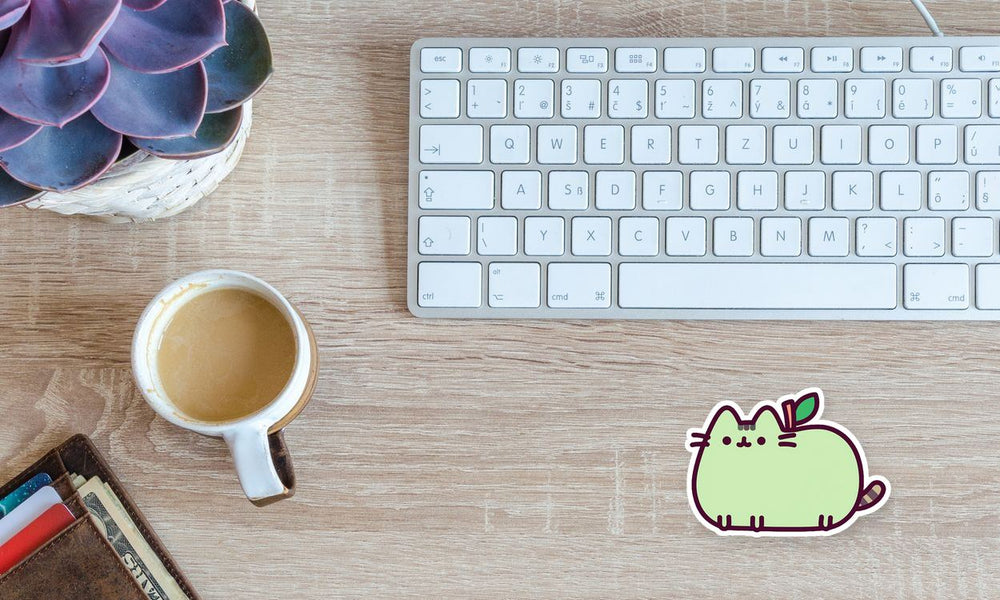 Mint Green Pusheen Apple Kawaii Cat Sticker