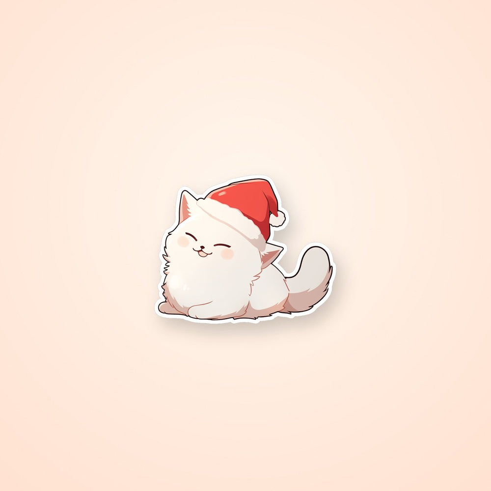 White Cat with a Santa Hat Sticker