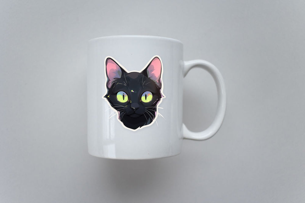 Green-Eyed Black Cat Head Art Sticker