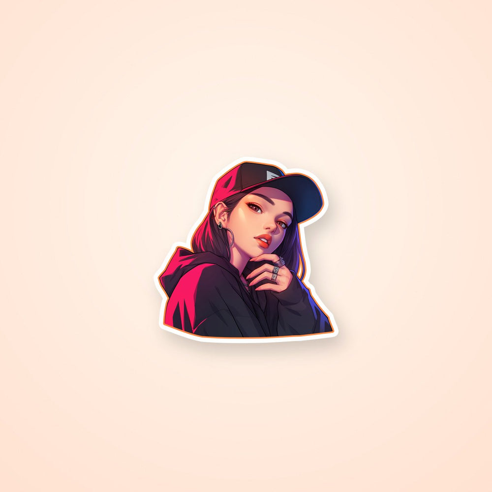 Hypebeast Girl Red Cap Sticker