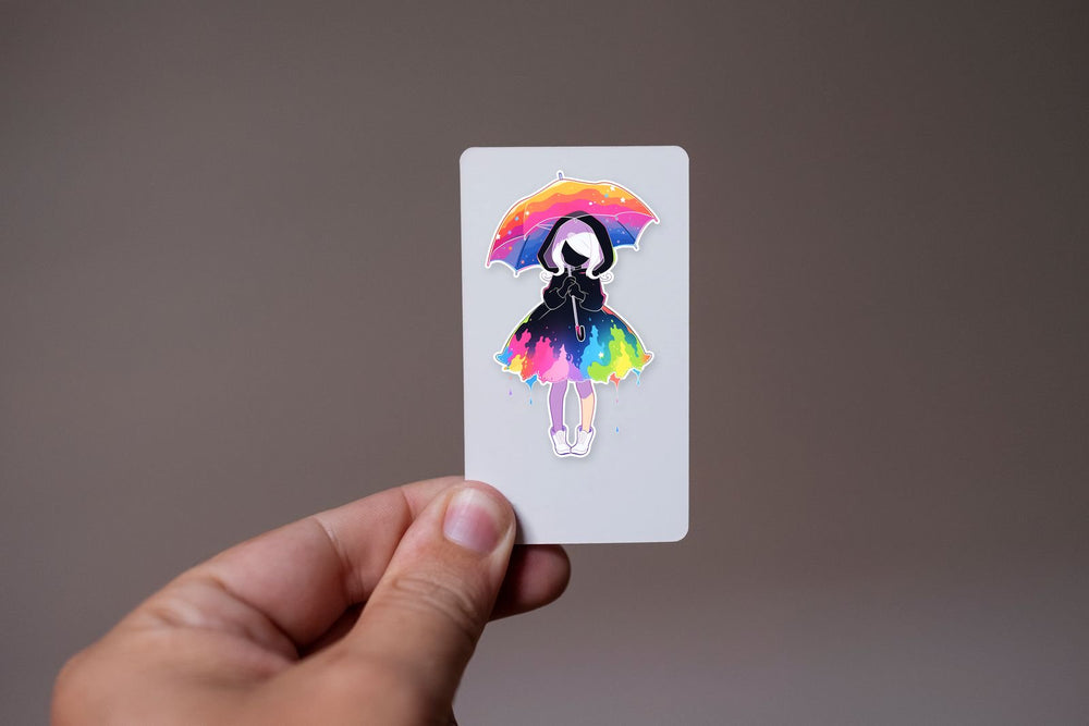 Rainbow Paint Girl Under Umbrella Sticker