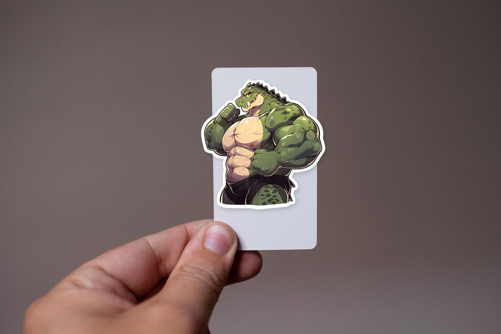 Crocodile Bodybuilder Cartoon Sticker