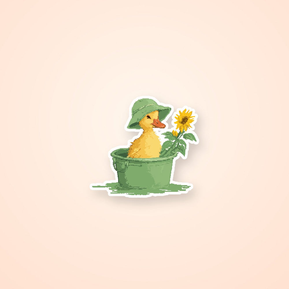 Cute Duckling Bucket Hat Sunflower Aesthetic Sticker