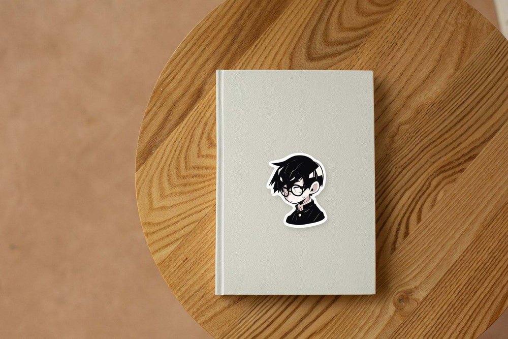 Mysterious Anime Boy in Round Glasses Sticker