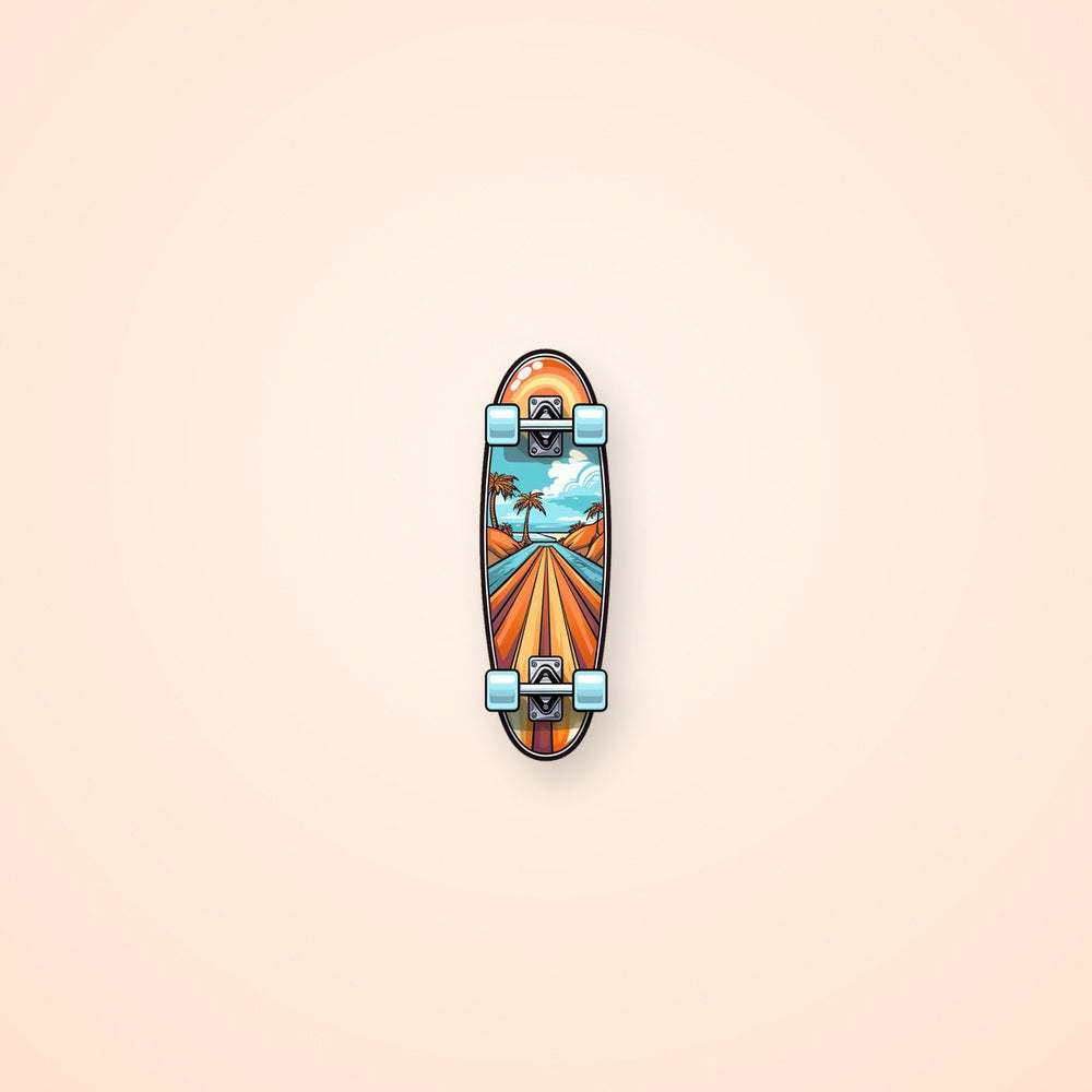 Retro Skateboard Road to Beach Print Sticker