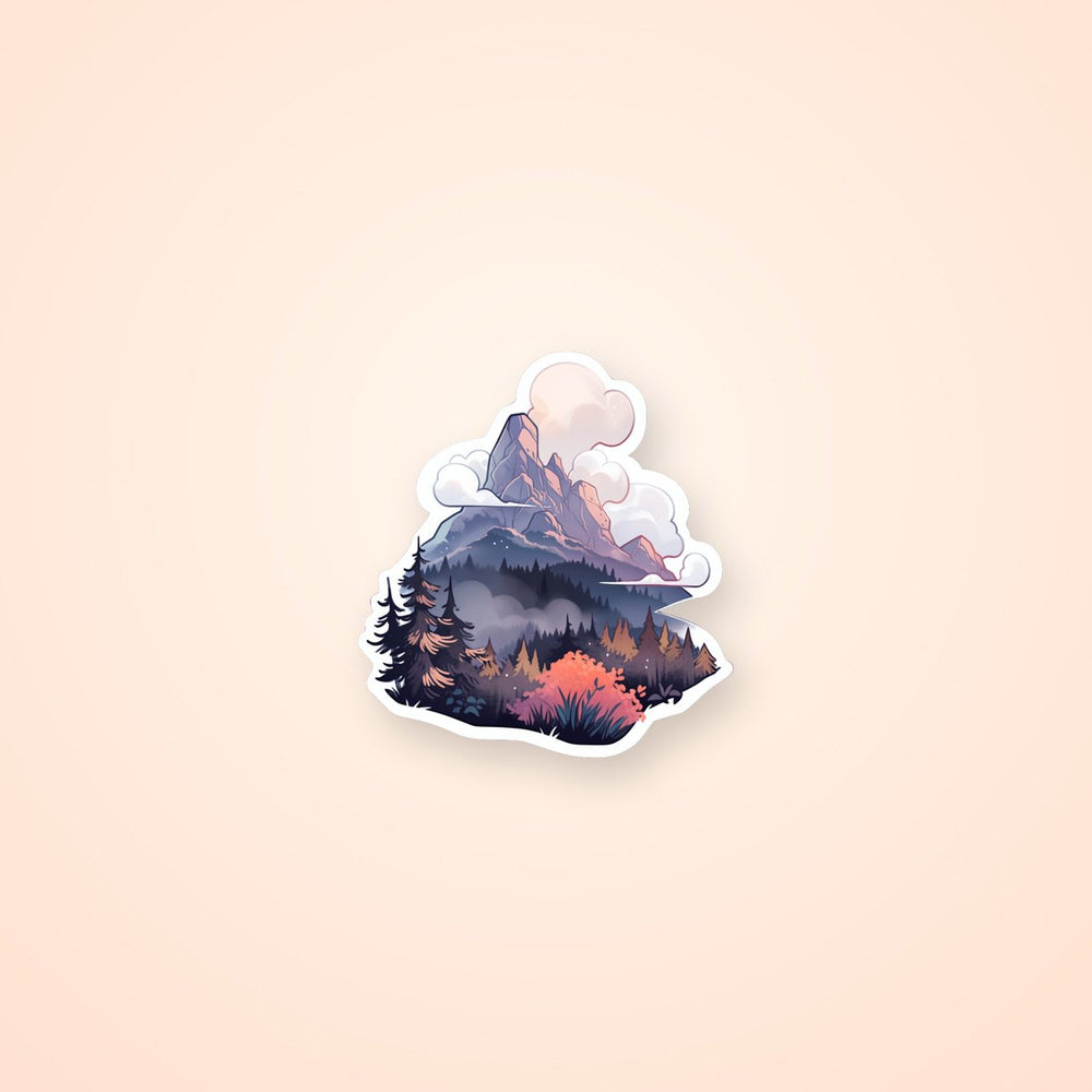 Misty Forest in the Mountains Sticker