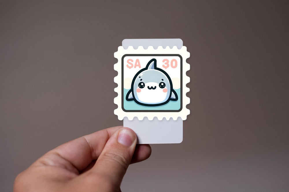 Kawaii Shark Postage Stamp Sticker