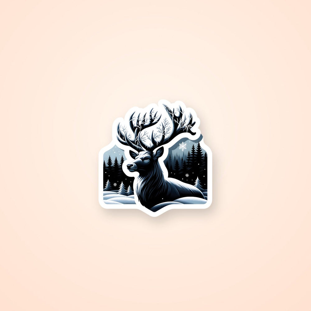 Deer in Winter Forest Art Sticker