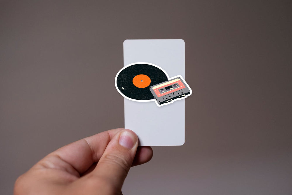 Retro Vinyl Record and Cassette Tape Sticker