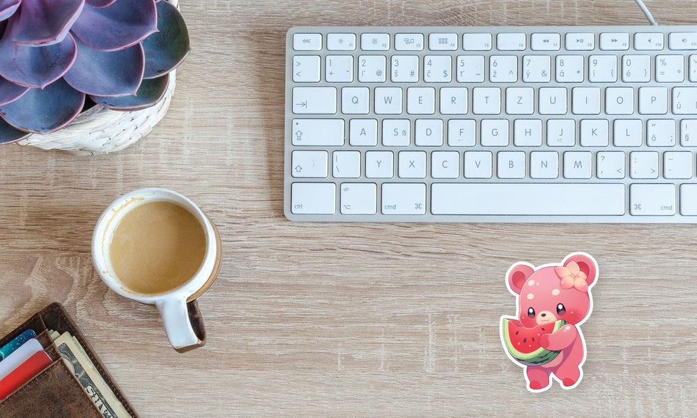 Pink Bear with Watermelon Sticker