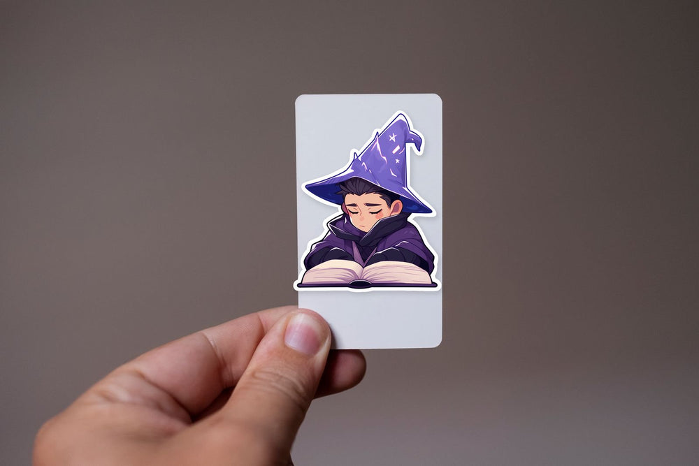Sad Wizard Reading Book Sticker