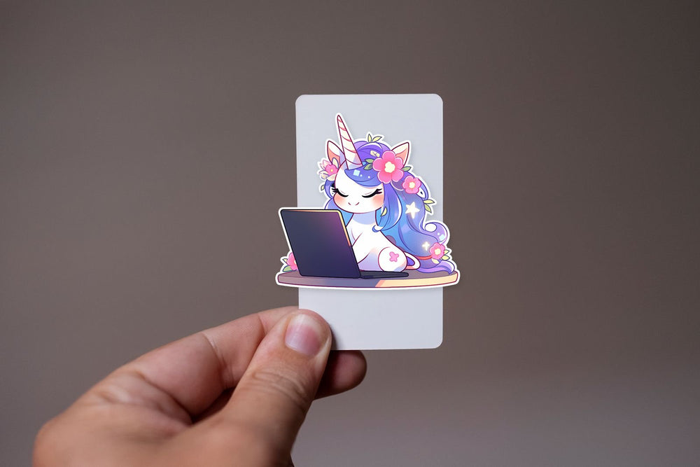 Cute Unicorn Working on Laptop Sticker