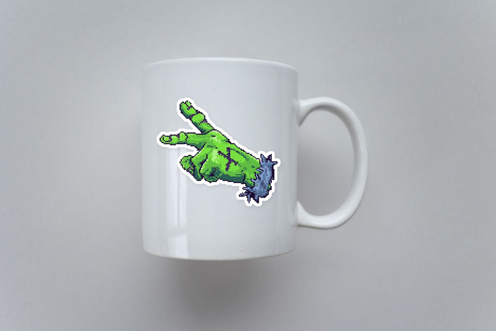 Pixel Green Zombie Hand Retro Game Sticker