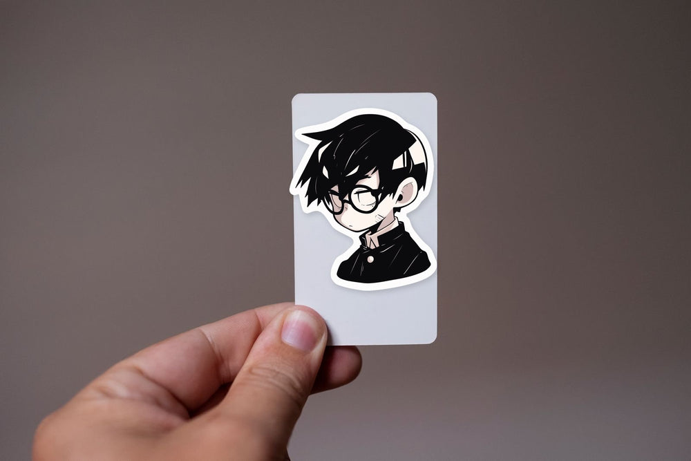 Mysterious Anime Boy in Round Glasses Sticker